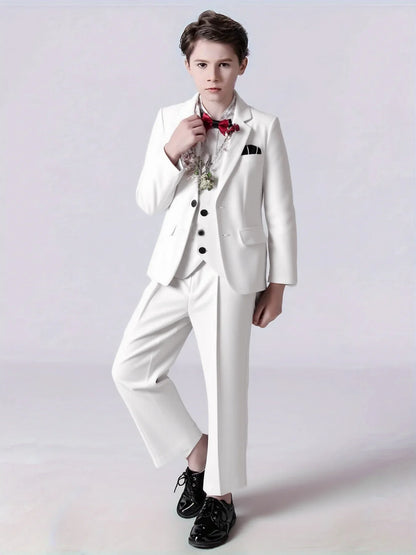 Boys Wedding Party Dress Children Performance Costome Kids New Year Red 4Pieces/Set Jacket Vest Pants Bowtie Photography Suit