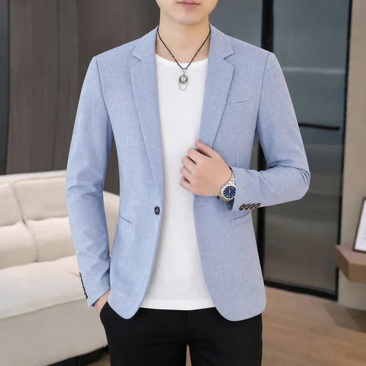 Men's Single-Breasted Blazer Smart Casual Slim Fit Jacket for Men Spring Autumn Blue Khaki Black