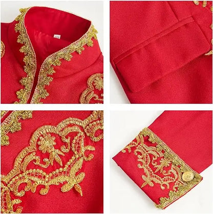 Children Golden Flower Performance Photograph Suit Boys Jacket Pants Tie 3PS Drama Dress Kids Prince Charming Cosplay Costume