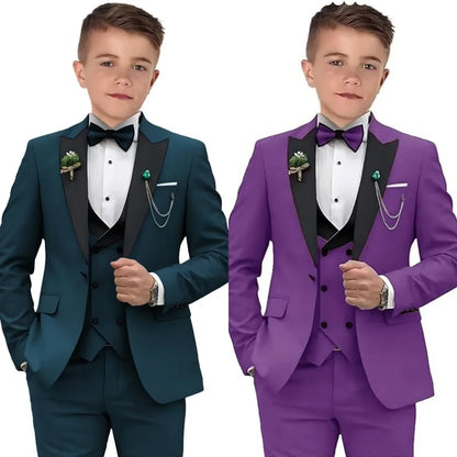 Boys 3-Piece Velvet Tuxedo Suit Set – Formal Slim-Fit with Notched Lapel for Boys