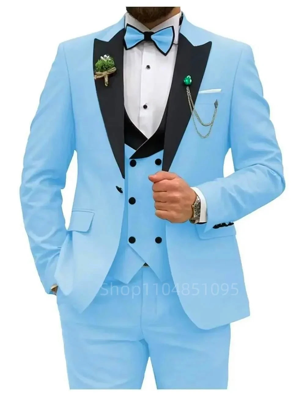 Slim Fit Peaked Lapel Formal Men Suits Solid Business Wedding Tuxedo Fashion Groom Outfit with Blazer Vest Pants for Prom Dinner