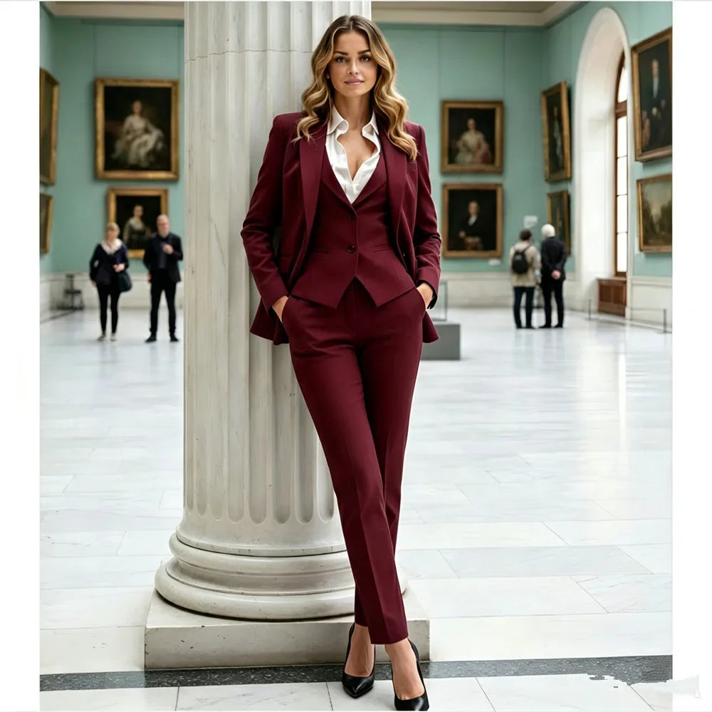 Gray Women’s Pantsuit 3-Piece Ladies Suit Office Wear Traje Mujer Elegant Womenswear Business Suit (Blazer+Vest+Pants)