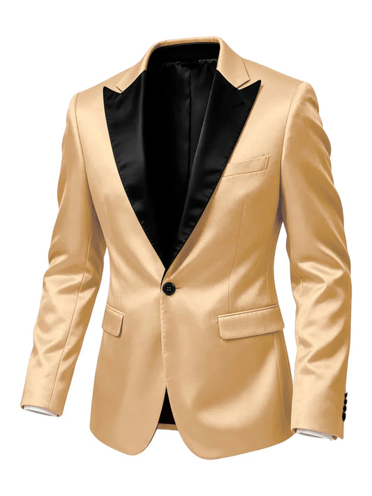 Men'sn Satin Tuxedo Blazer Black Peak Lapel One Button Slim Fit Suit Jacket Formal Business Casual Suit For Wedding Party Prom