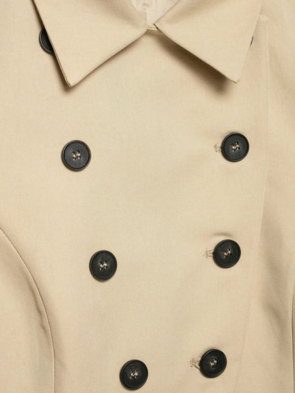 Women Trendy Short Sleeve Blazer Double Breasted Slim Fit Khaki Blazer 2026 Spring Summer Commute Lady Slim Short Top
