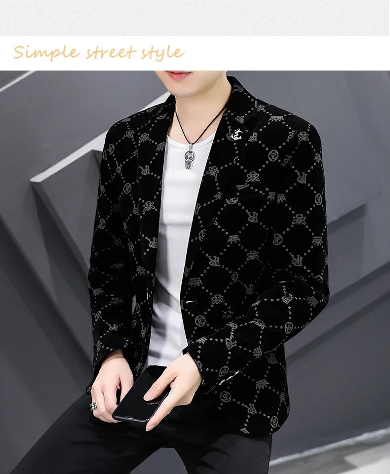 Fashion Handsome Slim Fit Corduroy Suit for Men High Quality Young Boutique Style Single Breasted West Coat M-5XL