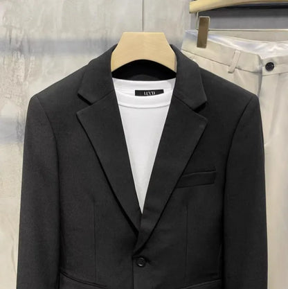 Men's Loose HK Style Plaid Blazer Wrinkle-Free Spring Autumn Casual Jacket