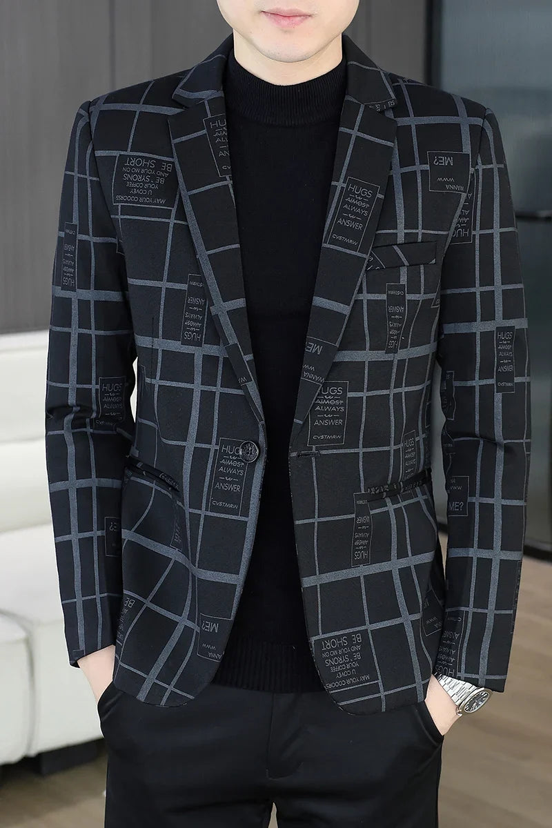Blazer Autumn and Winter Men's Fashion Business Outdoor Travel Checkered Wedding Youth Slimming Casual High Formal Wear Blazer
