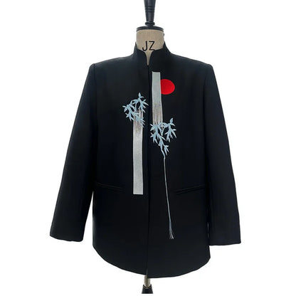 Women Chic Blazer Chinese Style Embroidery Stand Collar Elegant Fashion High Street Trendy Jacket New Spring Autumn HK20319