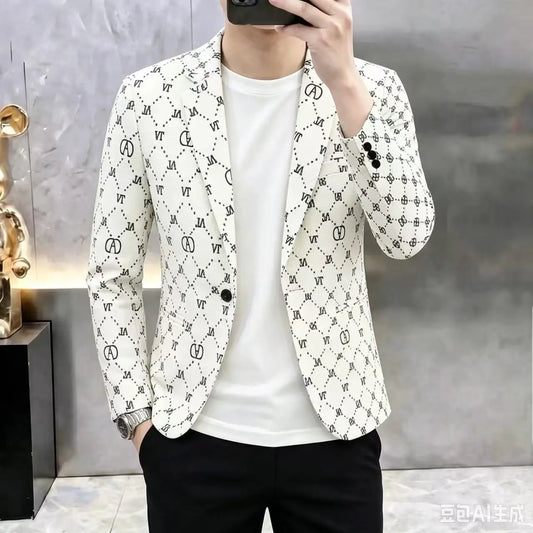 Men's Slim Fit Casual Blazer for Younger Men – Single-Breasted Polyester Jacket in Khaki, Dark Blue & Apricot