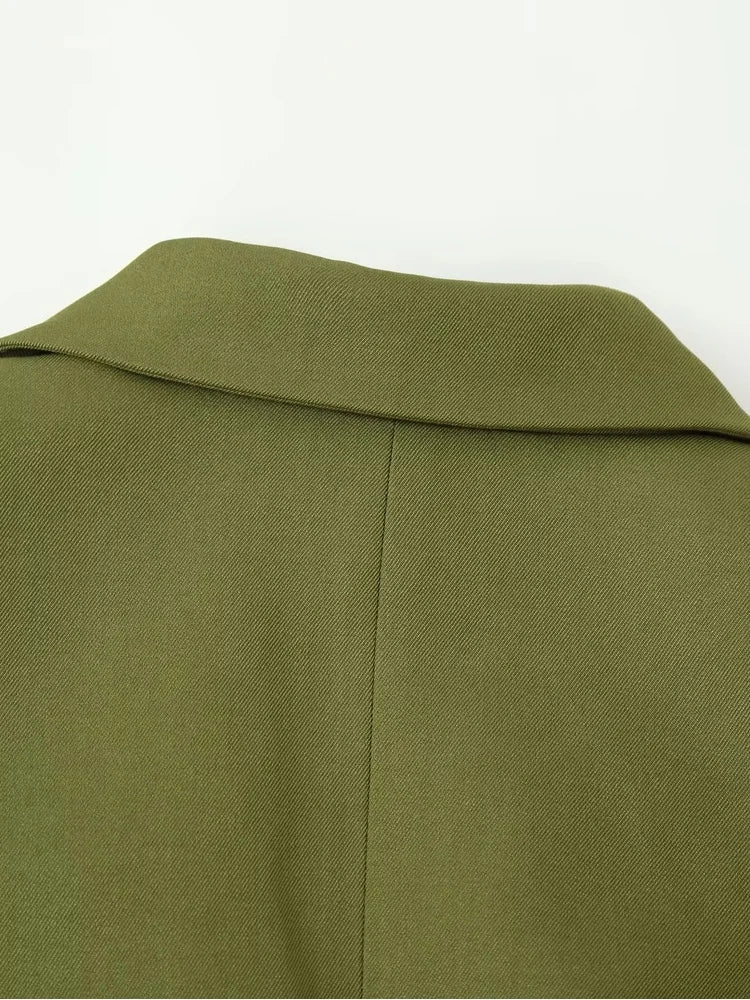 Women's Belted Waist Blazer Jacket Double Button Slim Suit Coat Long Sleeve Elegant Office Chic Minimalist Jacket