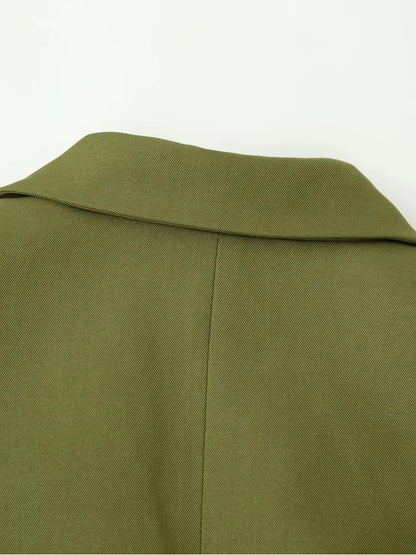 Women's Belted Waist Blazer Jacket Double Button Slim Suit Coat Long Sleeve Elegant Office Chic Minimalist Jacket
