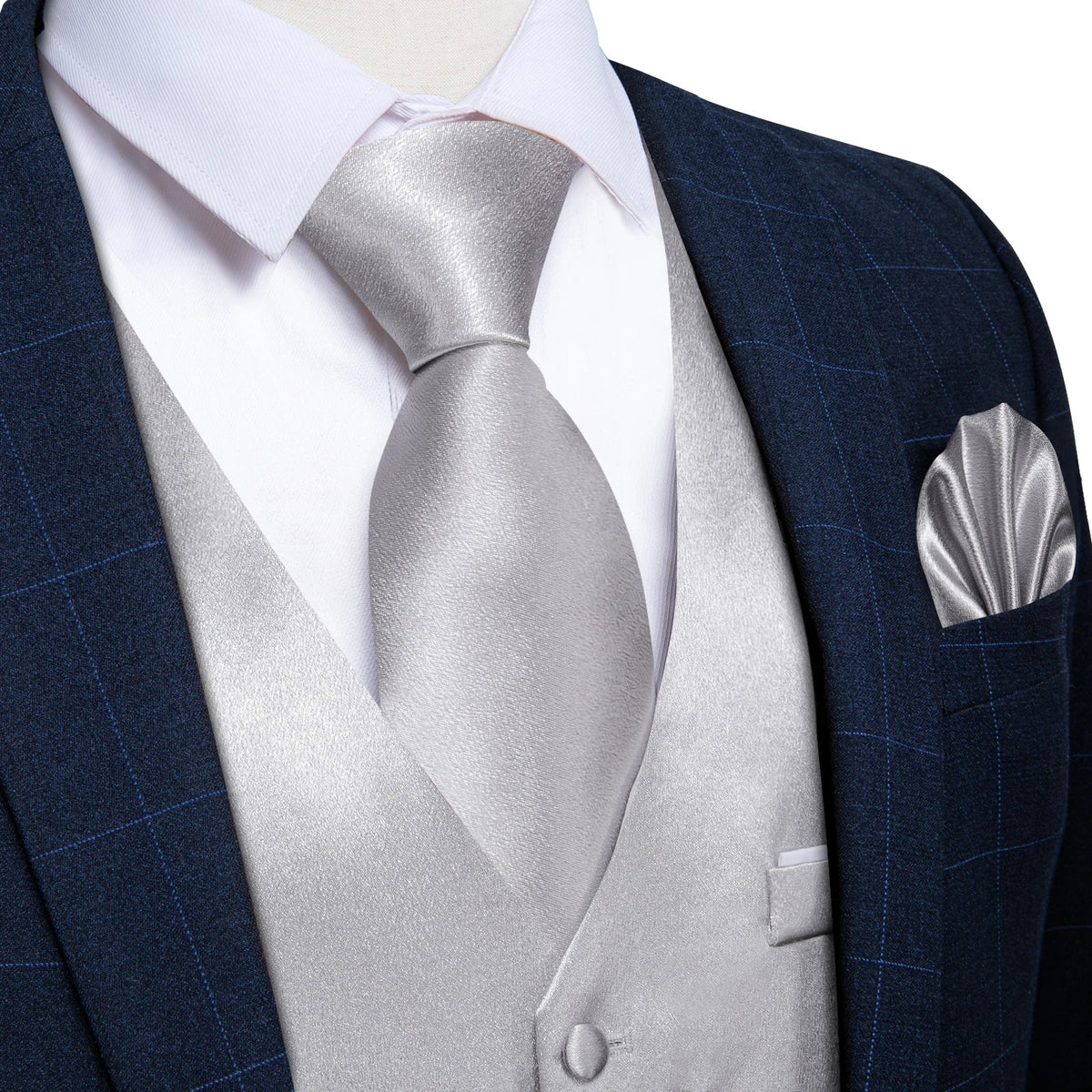 Men's Satin Suit Vest Set with Necktie Bow Tie Handkerchief and Cufflinks for Wedding and Formal Occasions
