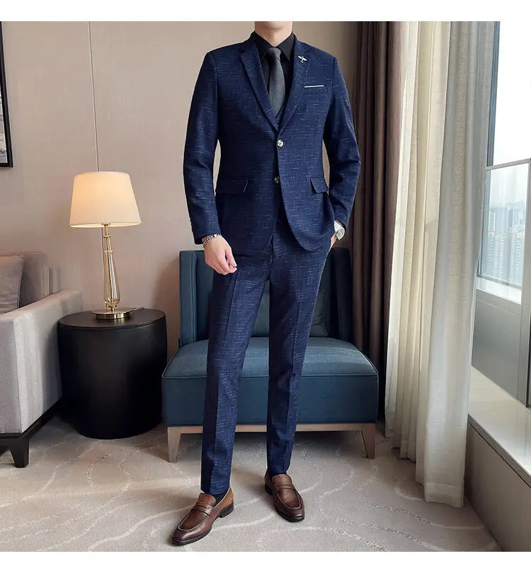 Suit  Men's Fashion Banquet Slimming Striped Dance Singer Trendy Host Casual Wedding Banquet Dress Male Star Performance Suit