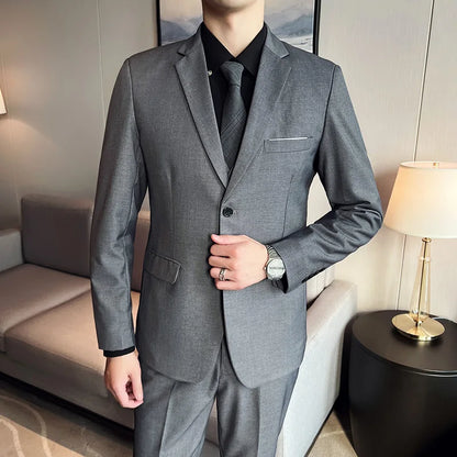 Men's Three-Piece Slim Fit Suit – England Style, Business Casual & Wedding, Navy/Black/Grey
