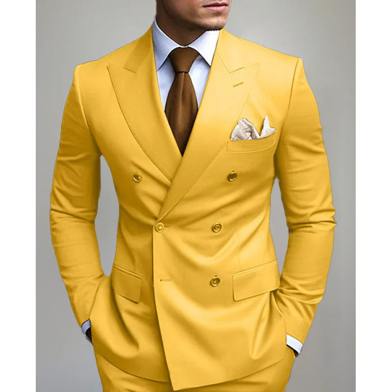 Elegant Pink Men Suits Blazer Pant 2026 Business Double Breasted Blazer Pant Professional Workwear