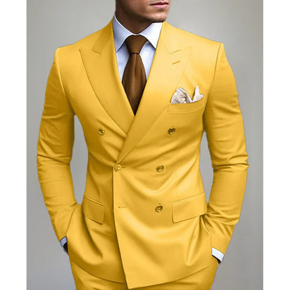Elegant Pink Men Suits Blazer Pant 2026 Business Double Breasted Blazer Pant Professional Workwear