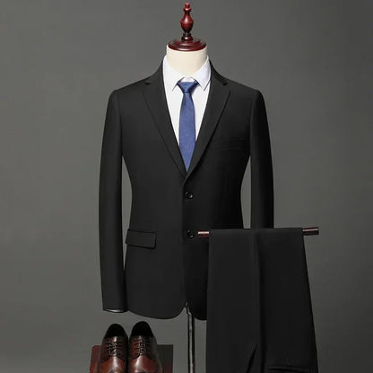 Men's Slim Fit Two-Piece Suit – Smart Casual Business Blazer & Trousers Set for Formal & Everyday Wear