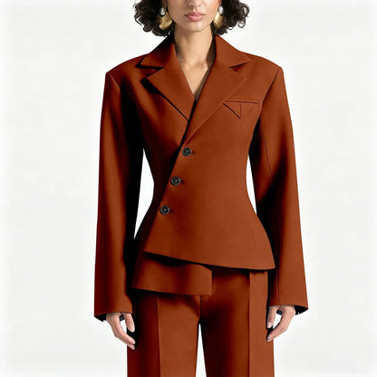 Black Asymmetric Blazer Suit Women's Slim Fit Single Breasted Notch Lapel Set Minimalist Office Modern Casual Workwear Outfit