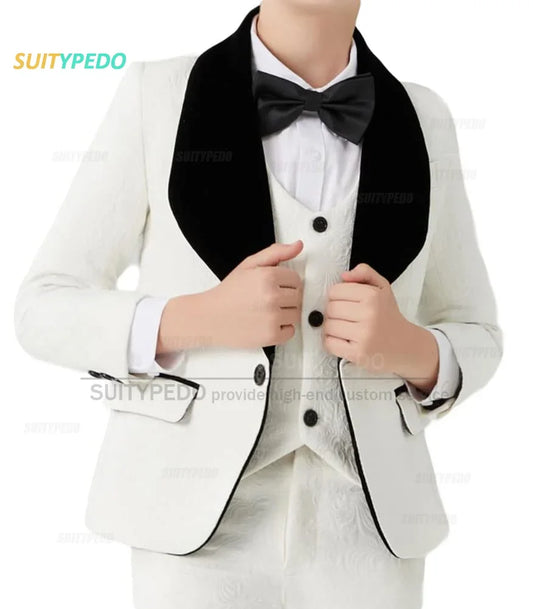 Classic Luxury Suit For Kids Boys Printing Jacket Vest Pants 3 Pieces Children School Activity Host Costume Wedding Party Tuxedo