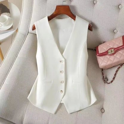 Women's Formal Business Vest Sleeveless Tailored Button Up Waistcoat Professional Office Outerwear Top Slim Fit Professional