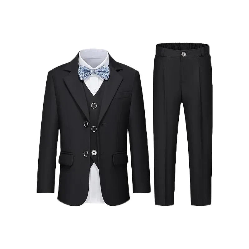 4Pieces/Set Jacket Vest Pants Bowtie Child White Piano Violin Dress Gentleman Kids Slim Prom Suit Boys Dance Performance Costume