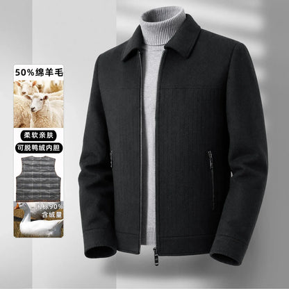 Men's Double-Faced Woolen Zipper Jacket Autumn Winter 50% Wool Removable Inner Vest Mid-Youth Fashionable Woolen Top