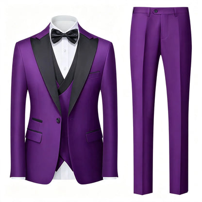 Men's Suit 3 Pieces Set Slim Fit Business Leisure Banquet Wedding Groom Dress Jacket Vest with Pants