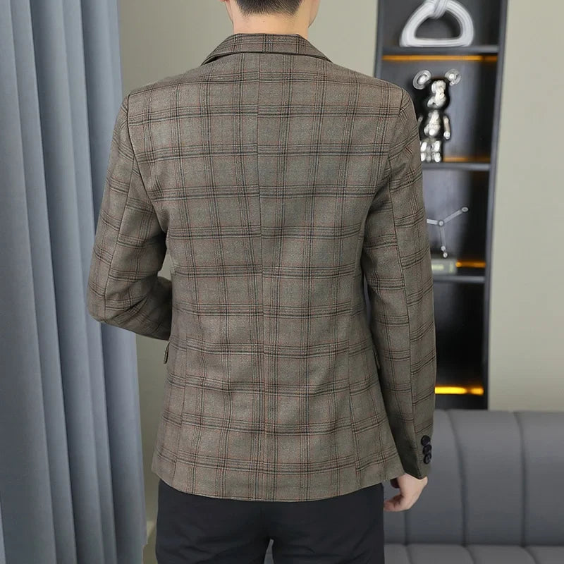 2026 Blazer Outdoor men's checked fashion business trend Wedding Slimming Gentleman Casual Korean travel high formal Wear Blazer