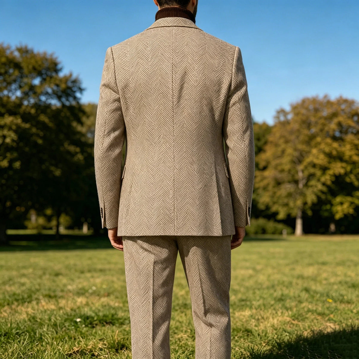 Men's Herringbone Suit 2-Piece Set – Double Breasted Blazer & Trousers for Wedding & Business