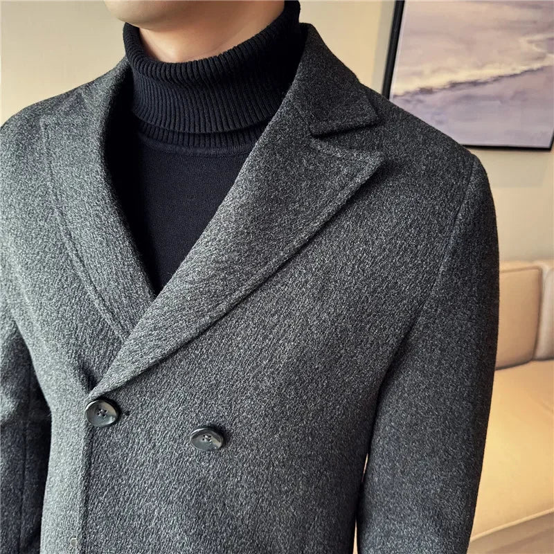 British Style Autumn Winter Thick Double Breasted Woolen Coats High Quality Men Business Casual Warm Suit Jackets Men Clothing