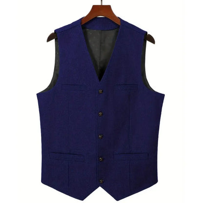 Men's Herringbone Suit Vest – V-Neck Single Button Waistcoat for Weddings, Business & Smart Casual Wear