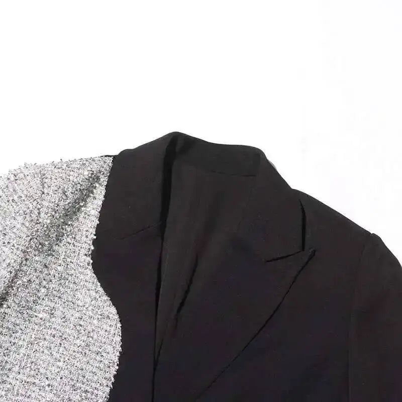 2026 Spring Autumn New Women Blazer Color Block Patchwork Asymmetrical Temperament Office Lady High-end Trend Jacket HK3107