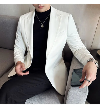 High Quality Solid Color Business Suit Jacket Men Fashion Casual Wedding Groom Suit Jackets Street Wear Social Blazer Masculino