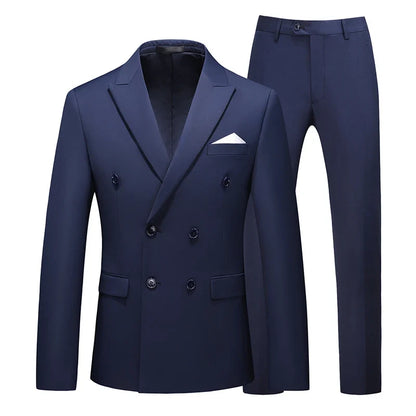 Men's Double-Breasted Suit Jacket and Trousers – Formal Business & Wedding 2-Piece Set