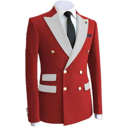 Red Wedding Men's Suits Blazer Tuxedo Jacket Formal Costume Double Breasted Coat Bridegroom Business Groom Wear Homme Party XS-6