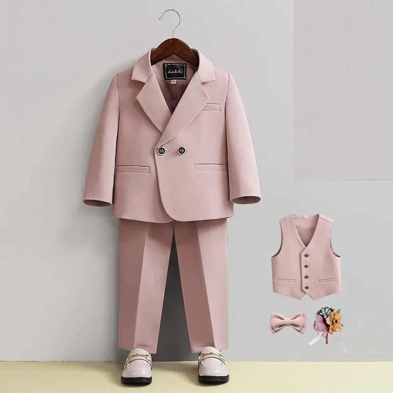 Children Formal Pink Wedding Dress Flower Boys Photography Suit Kids Stage Performance Outfit Baby Birthday Ceremony Costume