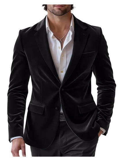 Men's Velvet Blazer Single Breasted Slim Coat Tailored Business Casual Groom's Jacket Fit Work Date Party Wedding Daily Wear