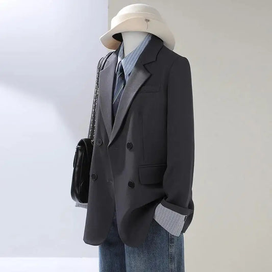 2025 New Women Blazer Long Sleeve Blaser Ladies Suit Jacket Coat Loose Female Notched Blazer Office Lady Double Breasted Blazers