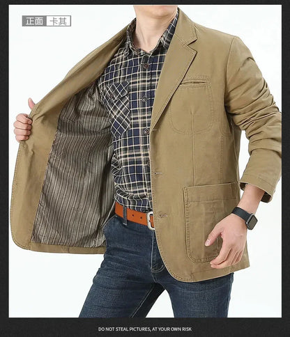 Blazer Pure Cotton Loose Men Fashion Business British Style Casual Three Button Cotton Casual Clothes Single West Coat Blazer