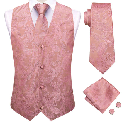 Men's Suit Vest 4-Piece Set | Woven Paisley Waistcoat with Tie, Pocket Square & Cufflinks | Wedding & Business Formal