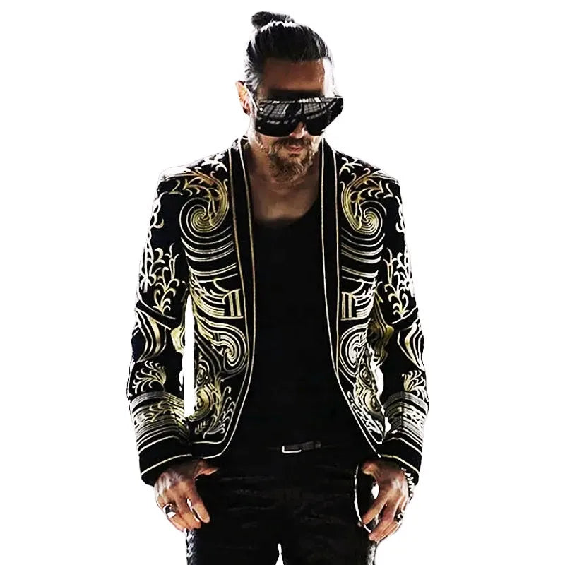 Male Gothic Style Mens Embroidery Velvet Court Blazers Cardigan Slim Fit Suit Jacket Bar Stage Singer Performance Tuxedo Costume