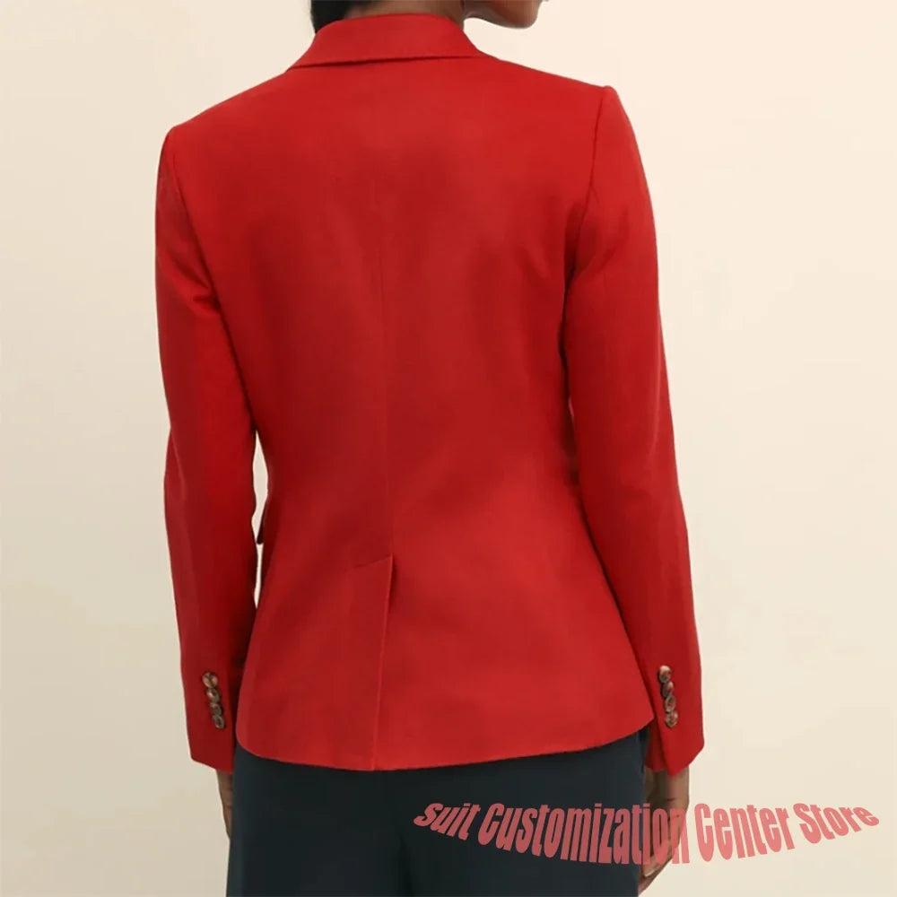 Women's Navy Woolen Clothes Single-Breasted Two Piece (Jacket+Pants) Set Chic Winter Office Lady Wear Casual Daily Outfit