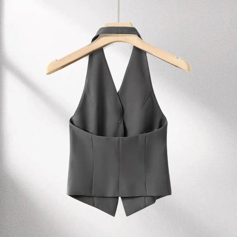 Women's Suit Vest Spring Summer New Neck-hanging Sleeveless Backless Vest Versatile Ladies Top Female Waistcoat Chaleco Mujer