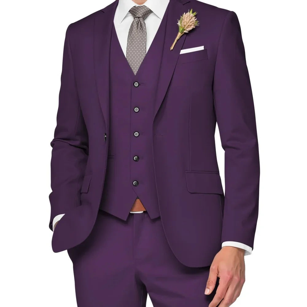 Costume de Mariage Formel pour Hommes Élégant Haut de Gamme Slim Fit 3 Pièces Blazer Gilet Pantalon Business Décontracté pour Soirée Dansante