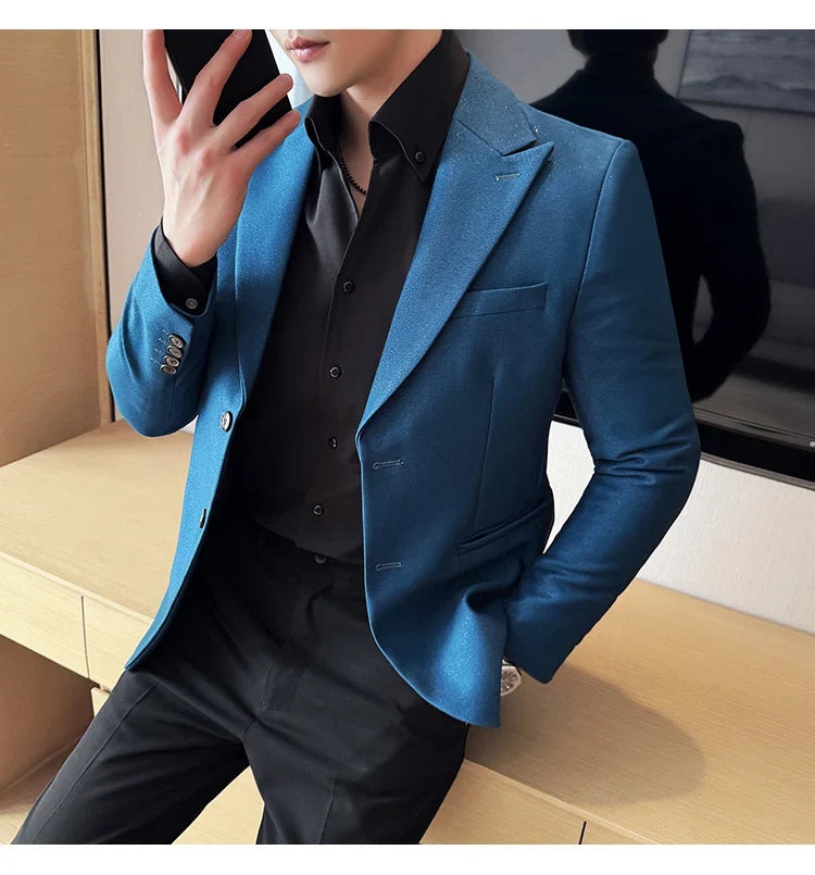 High-end Shiny Business Casual Suit Jacket Men British Style Slim Fit Office Work Men Blazers Wedding Groom Dress Coats 2025