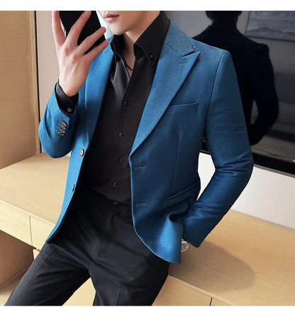 High-end Shiny Business Casual Suit Jacket Men British Style Slim Fit Office Work Men Blazers Wedding Groom Dress Coats 2025