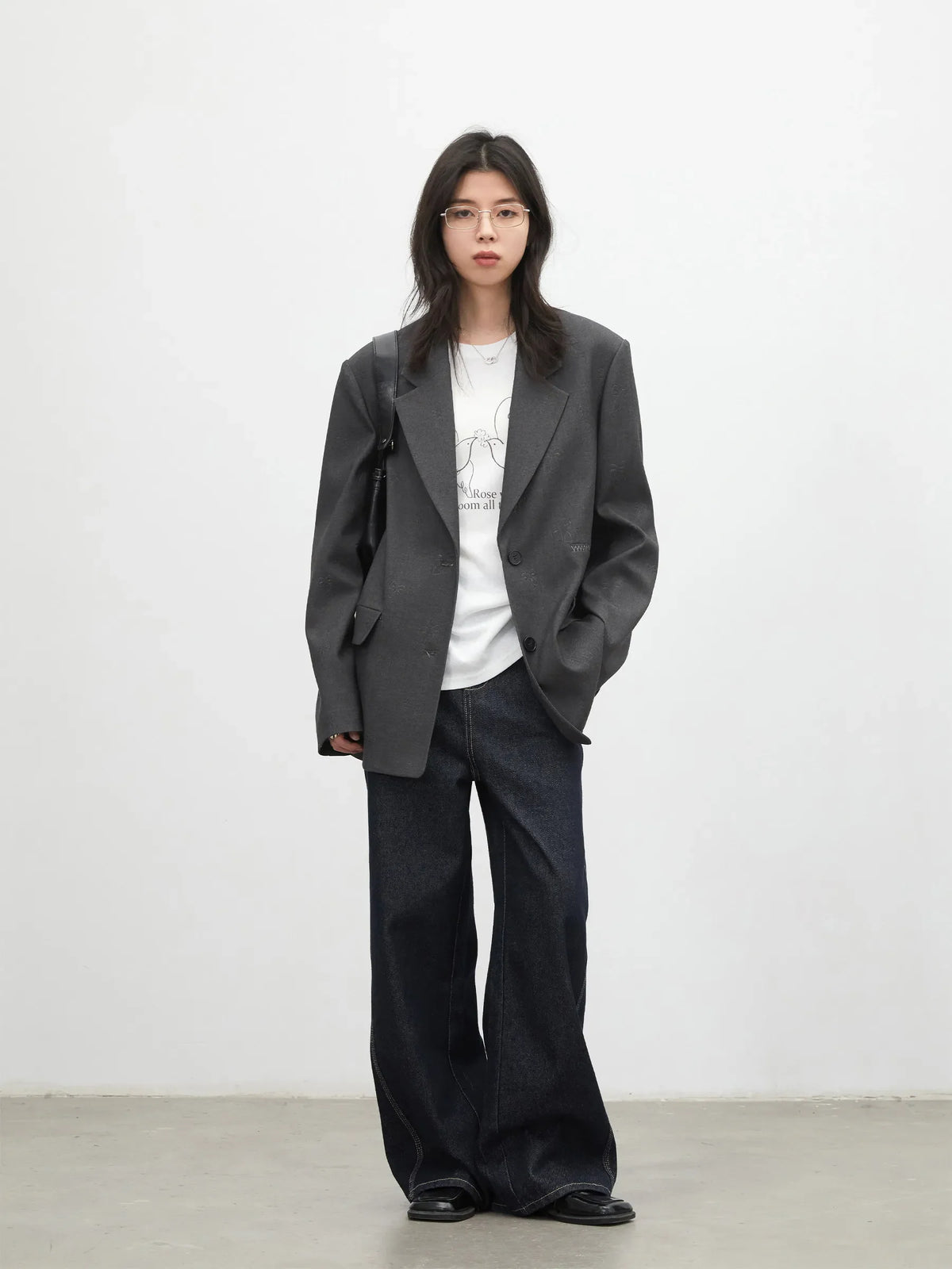 Fashion Women Blazers Loose Casual Design Bow Embossed Office Ladies Suit Jacket Gray Spring Autumn 2026 Female Coat