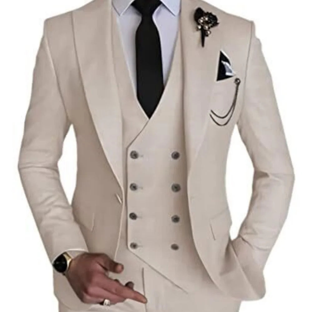 3 Piece Men's Wedding Dress Suits Slim Fit Peak Lapel Blazer+Vest+Pants Groom Tuxedos for Party Formal Suit Elegant Men Clothes