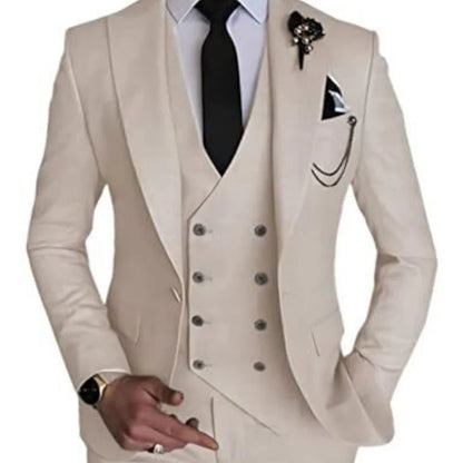 3 Piece Men's Wedding Dress Suits Slim Fit Peak Lapel Blazer+Vest+Pants Groom Tuxedos for Party Formal Suit Elegant Men Clothes