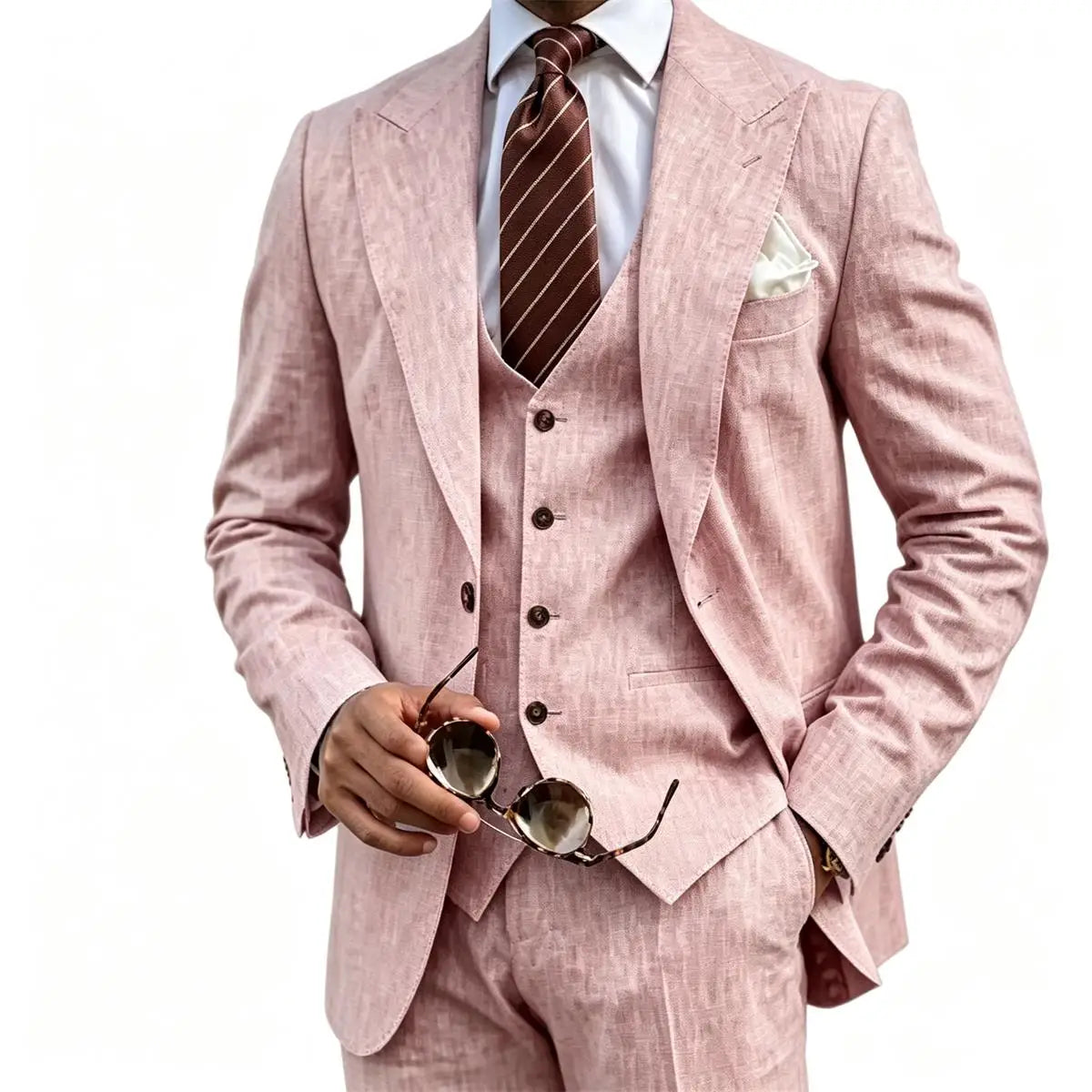 Men's Suit Customized 3 Piece Blazer Vest Pant Linen Set Full Man Terno Linen Suit Notched Lapel Casual Tuxedo Summer Wedding